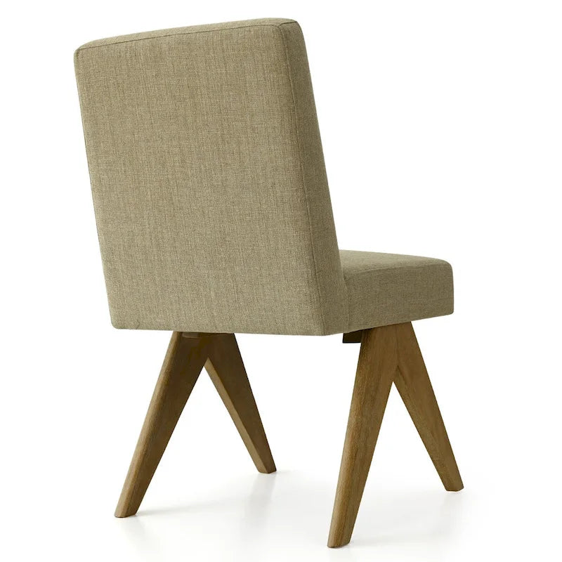 Chaise de salle à manger capitonnée en lin style Mid-Century avec pieds en bois