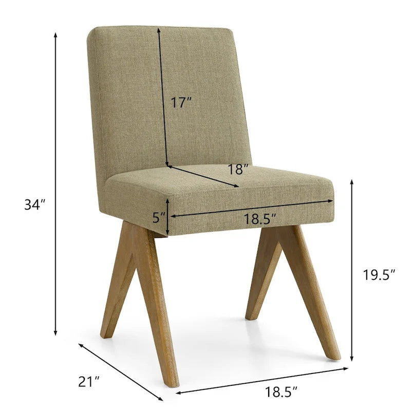 Chaise de salle à manger capitonnée en lin style Mid-Century avec pieds en bois