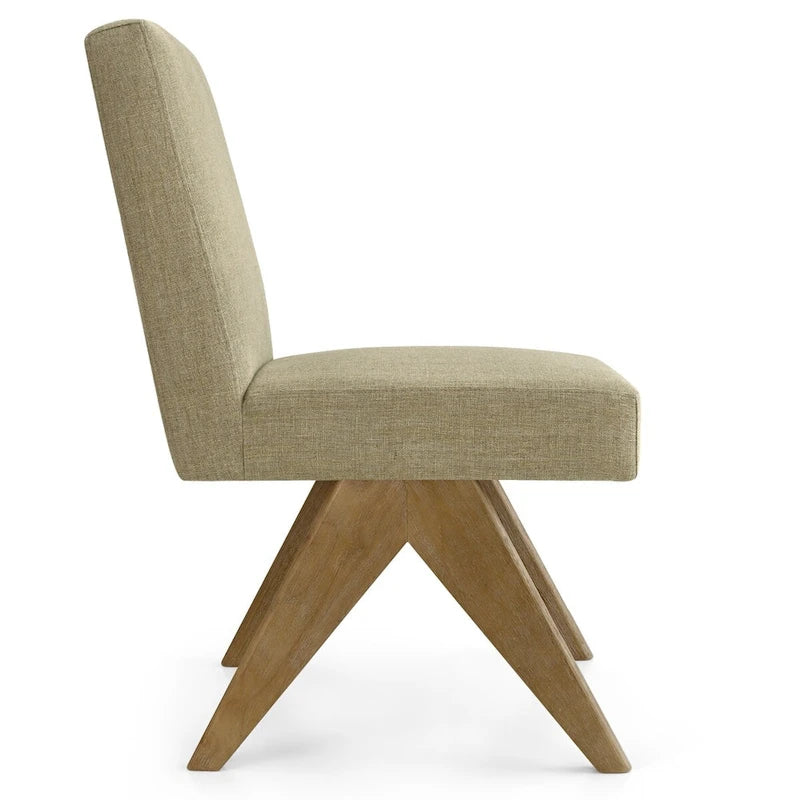 Chaise de salle à manger capitonnée en lin style Mid-Century avec pieds en bois
