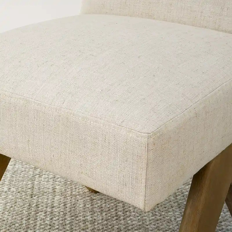 Chaise de salle à manger capitonnée en lin style Mid-Century avec pieds en bois