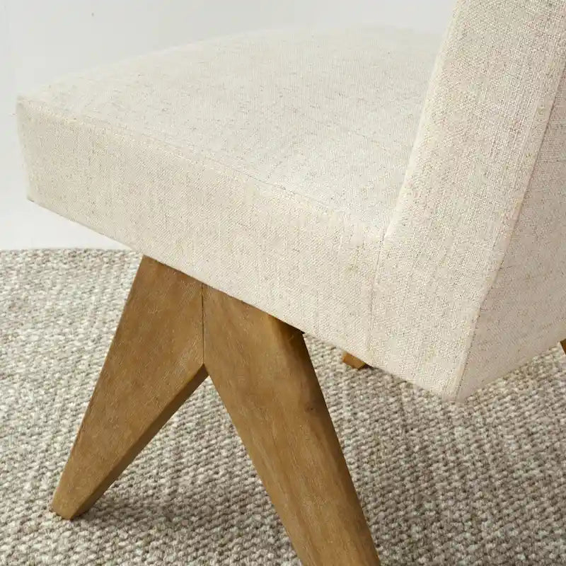 Chaise de salle à manger capitonnée en lin style Mid-Century avec pieds en bois