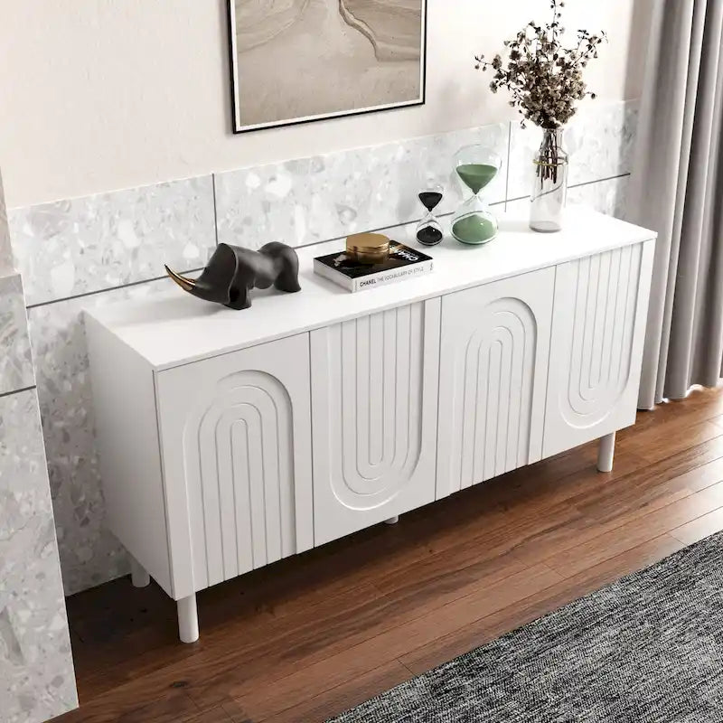 63.2W Bookcase Credenza Sideboard Buffet with Drawer & Pop-Up Doors