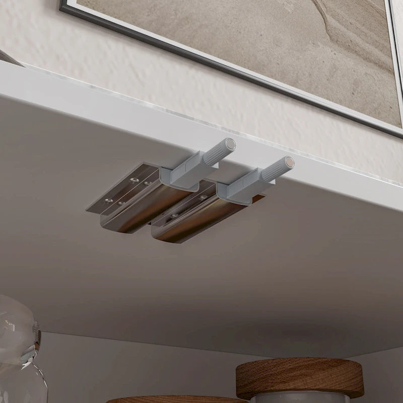 Buffet minimaliste blanc de 63 po avec portes relevables, tiroir et pieds en pin