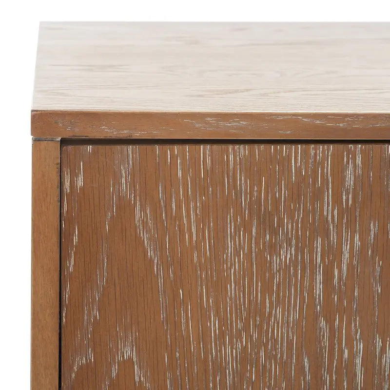 Table de chevet contemporaine à 3 tiroirs avec poignées chics | Placage de chêne et noir