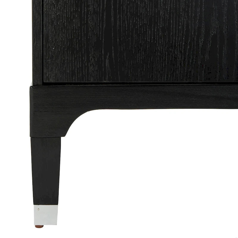 Table de chevet contemporaine à 3 tiroirs avec poignées chics | Placage de chêne et noir