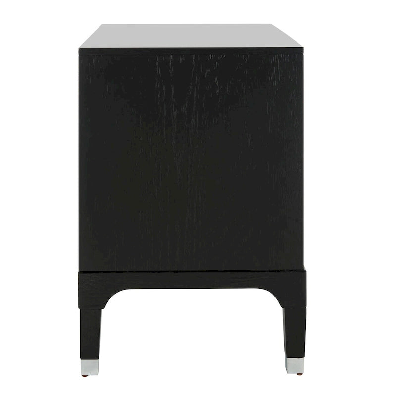 Table de chevet contemporaine à 3 tiroirs avec poignées chics | Placage de chêne et noir