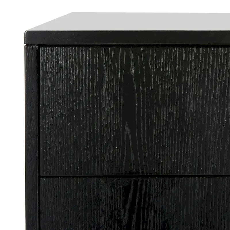 Table de chevet contemporaine à 3 tiroirs avec poignées chics | Placage de chêne et noir