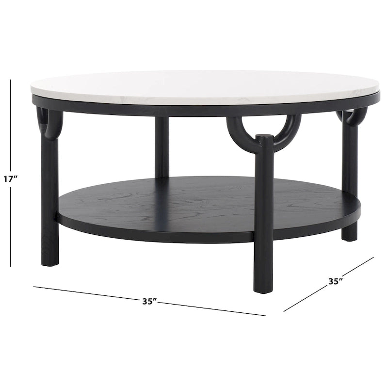 Table basse ronde à 2 niveaux avec plateau en marbre et base en bois d'orme