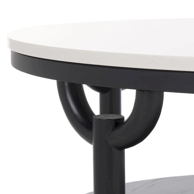 Table basse ronde à 2 niveaux avec plateau en marbre et base en bois d'orme