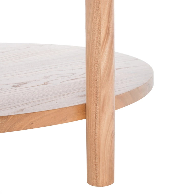 Table basse ronde à 2 niveaux avec plateau en marbre et base en bois d'orme