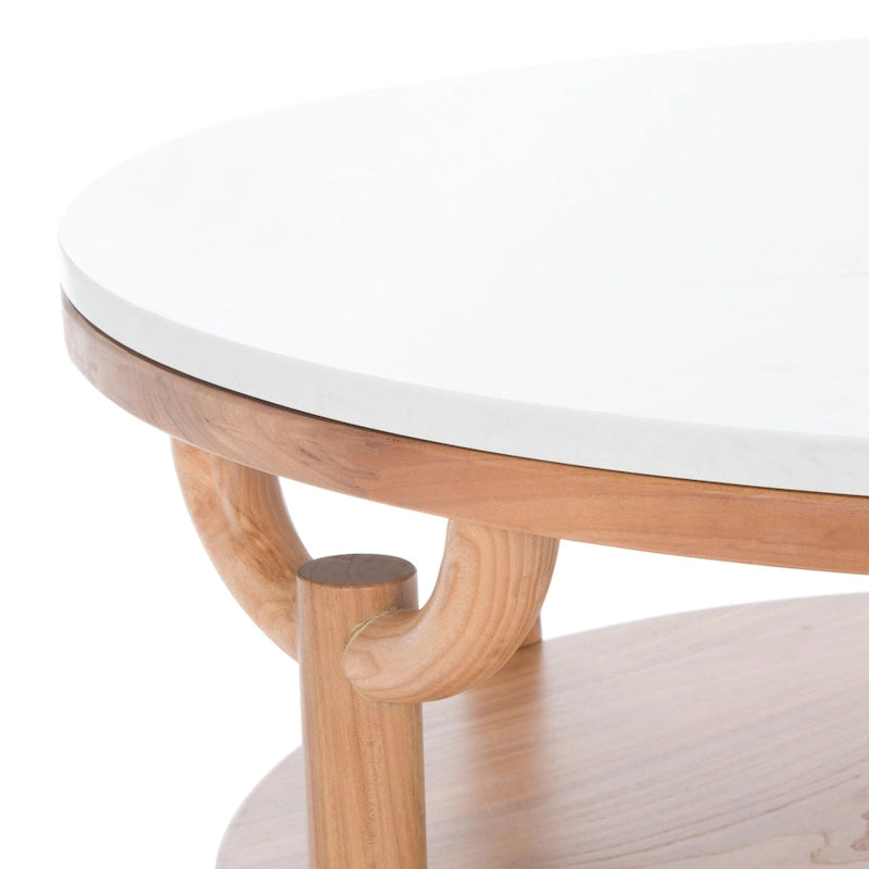 Table basse ronde à 2 niveaux avec plateau en marbre et base en bois d'orme