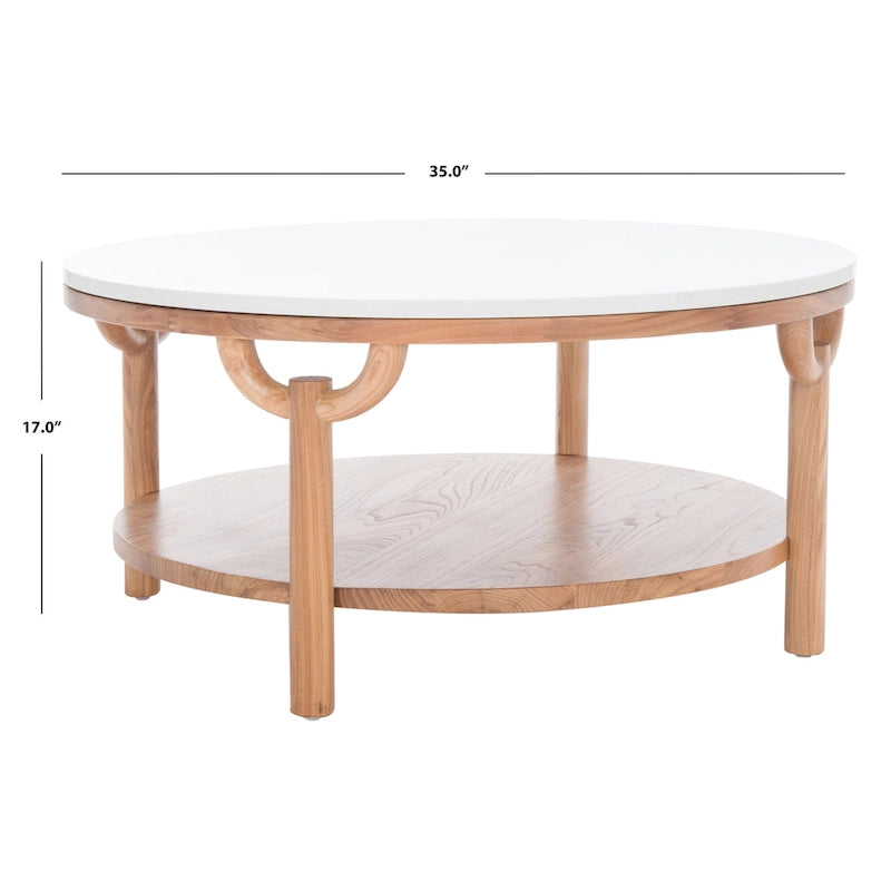 Table basse ronde à 2 niveaux avec plateau en marbre et base en bois d'orme