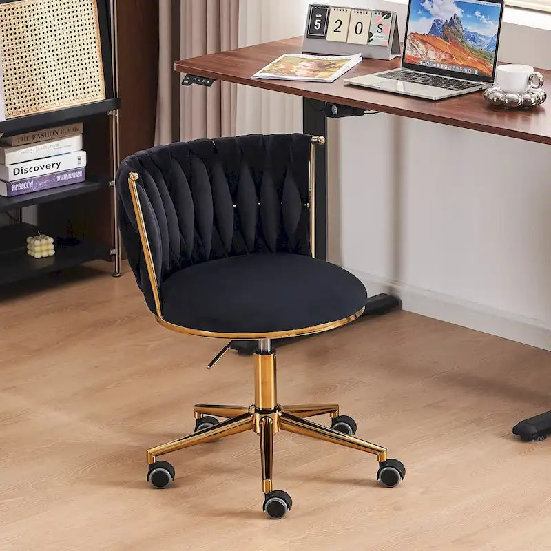 Chaise de coiffeuse pivotante en velours avec dossier tissé et hauteur réglable | 5 coloris