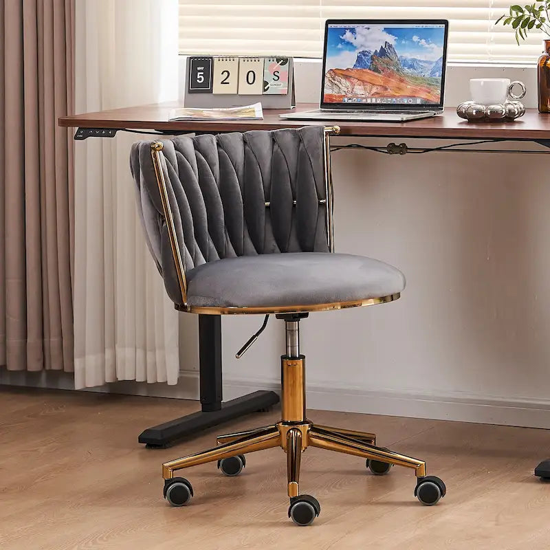 Chaise de coiffeuse pivotante en velours avec dossier tissé et hauteur réglable | 5 coloris