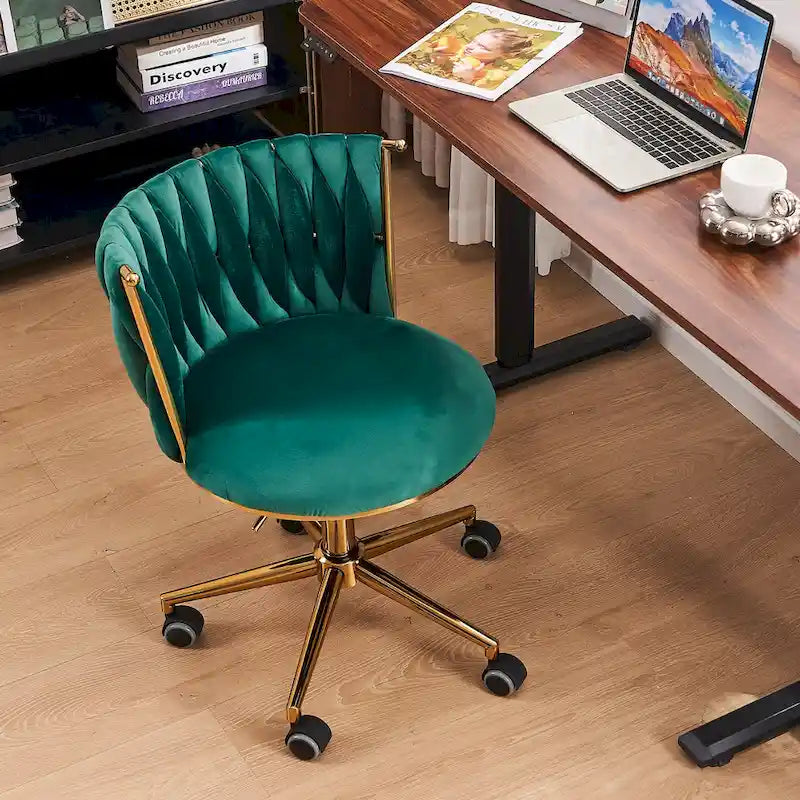 Chaise de coiffeuse pivotante en velours avec dossier tissé et hauteur réglable | 5 coloris