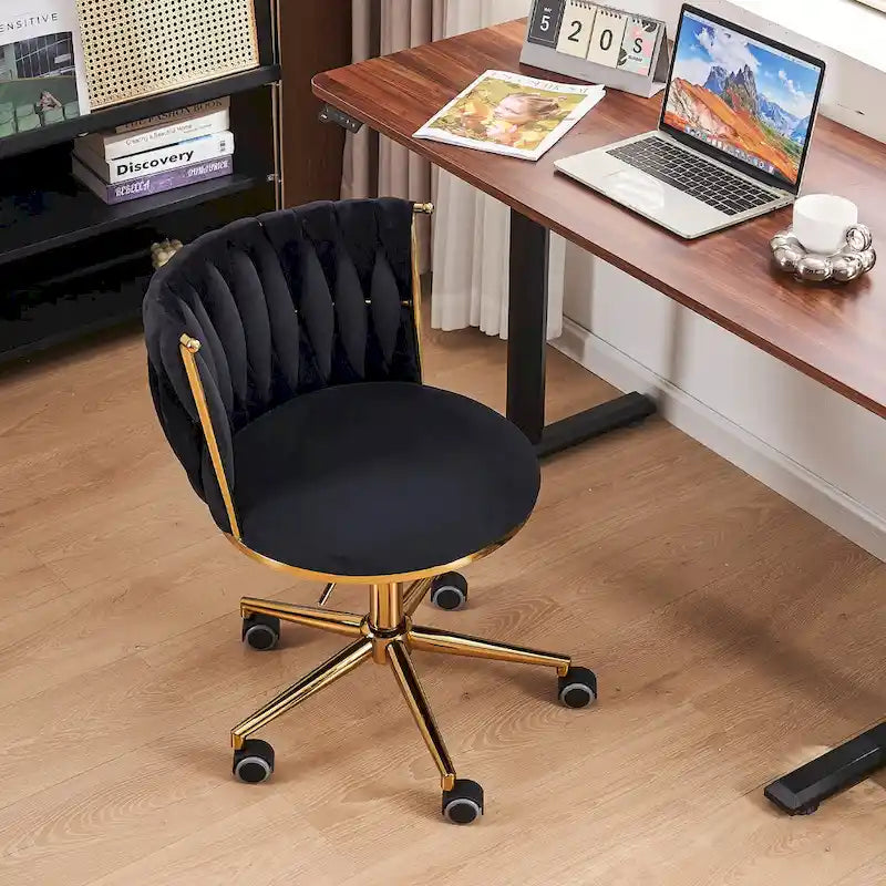 Chaise de coiffeuse pivotante en velours avec dossier tissé et hauteur réglable | 5 coloris