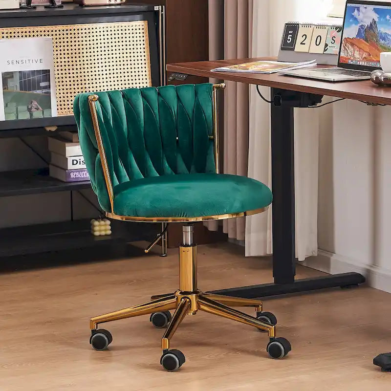 Chaise de coiffeuse pivotante en velours avec dossier tissé et hauteur réglable | 5 coloris