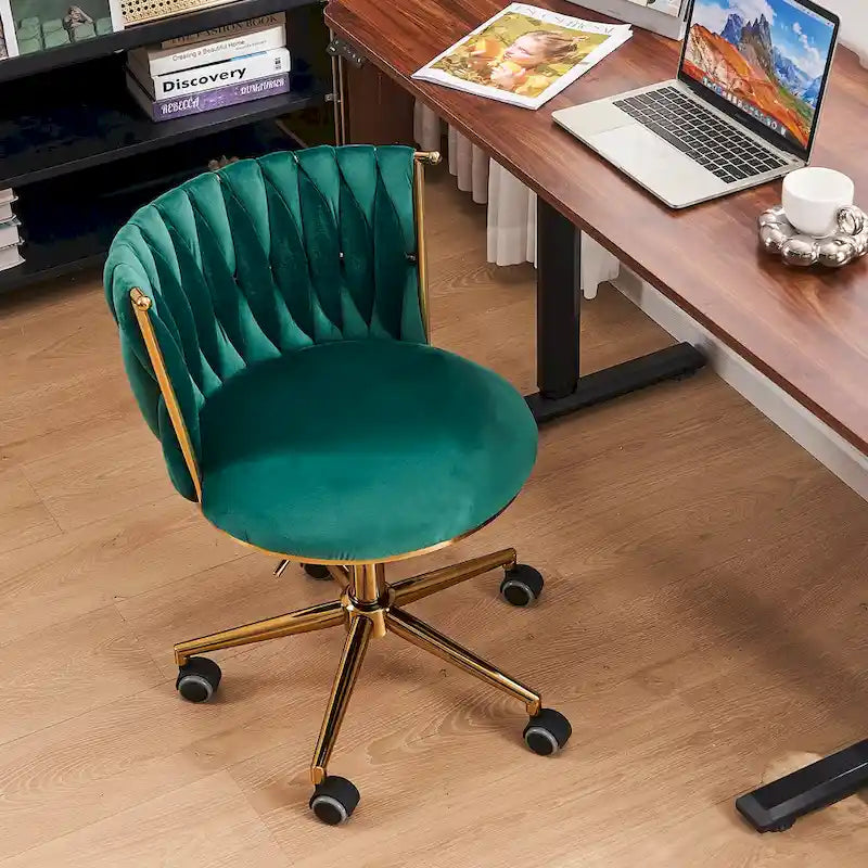 Chaise de coiffeuse pivotante en velours avec dossier tissé et hauteur réglable | 5 coloris