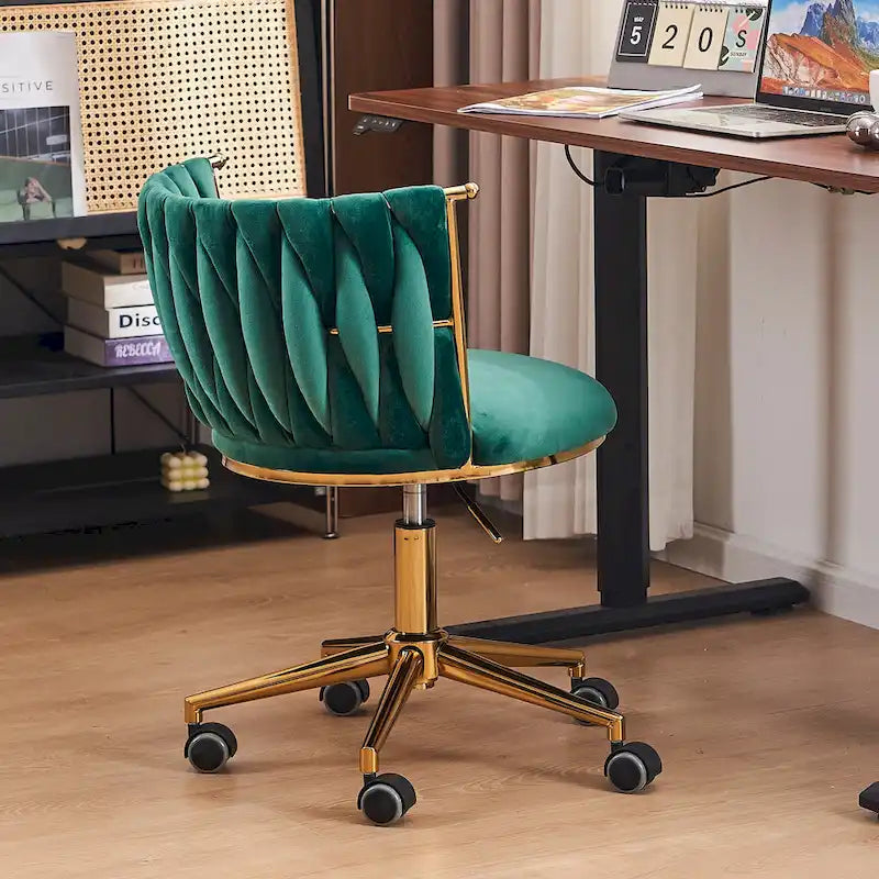 Chaise de coiffeuse pivotante en velours avec dossier tissé et hauteur réglable | 5 coloris