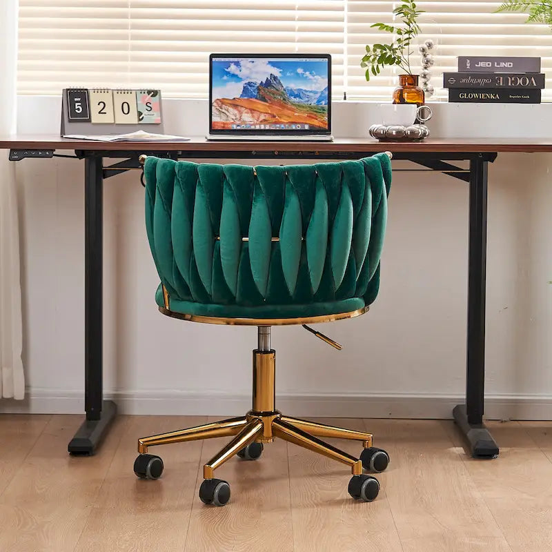 Chaise de coiffeuse pivotante en velours avec dossier tissé et hauteur réglable | 5 coloris