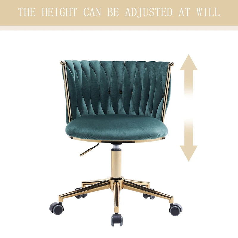 Chaise de coiffeuse pivotante en velours avec dossier tissé et hauteur réglable | 5 coloris