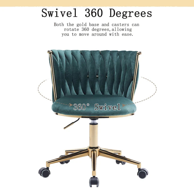 Chaise de coiffeuse pivotante en velours avec dossier tissé et hauteur réglable | 5 coloris