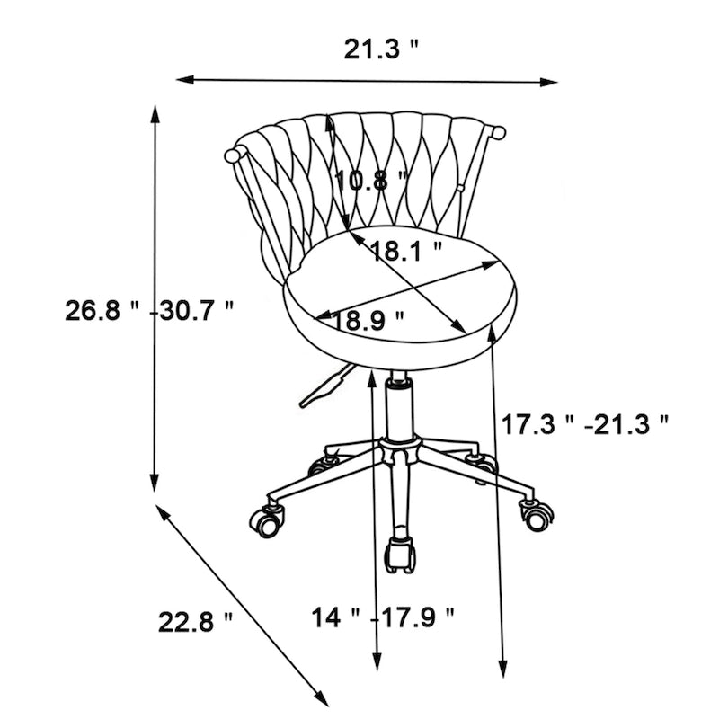Chaise de coiffeuse pivotante en velours avec dossier tissé et hauteur réglable | 5 coloris