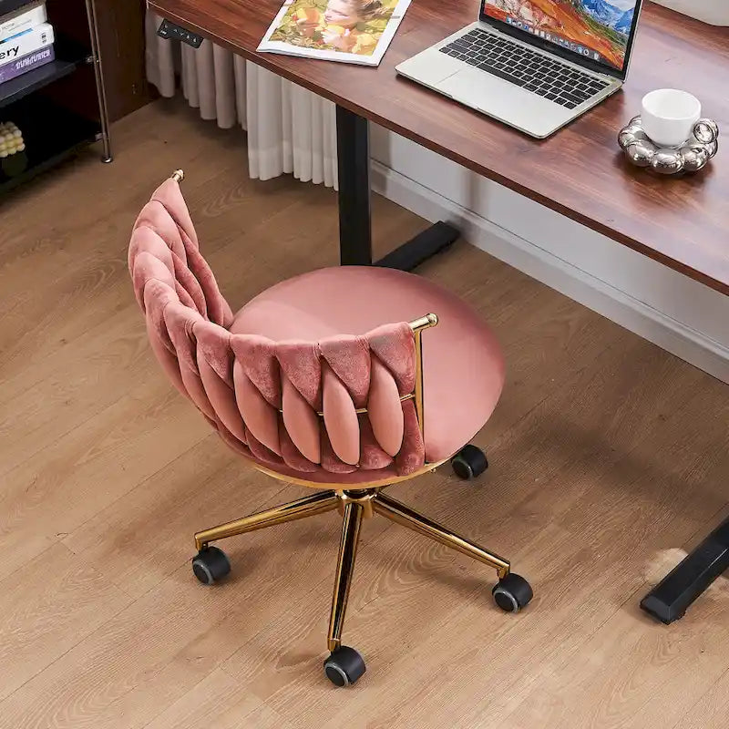 Chaise de coiffeuse pivotante en velours avec dossier tissé et hauteur réglable | 5 coloris