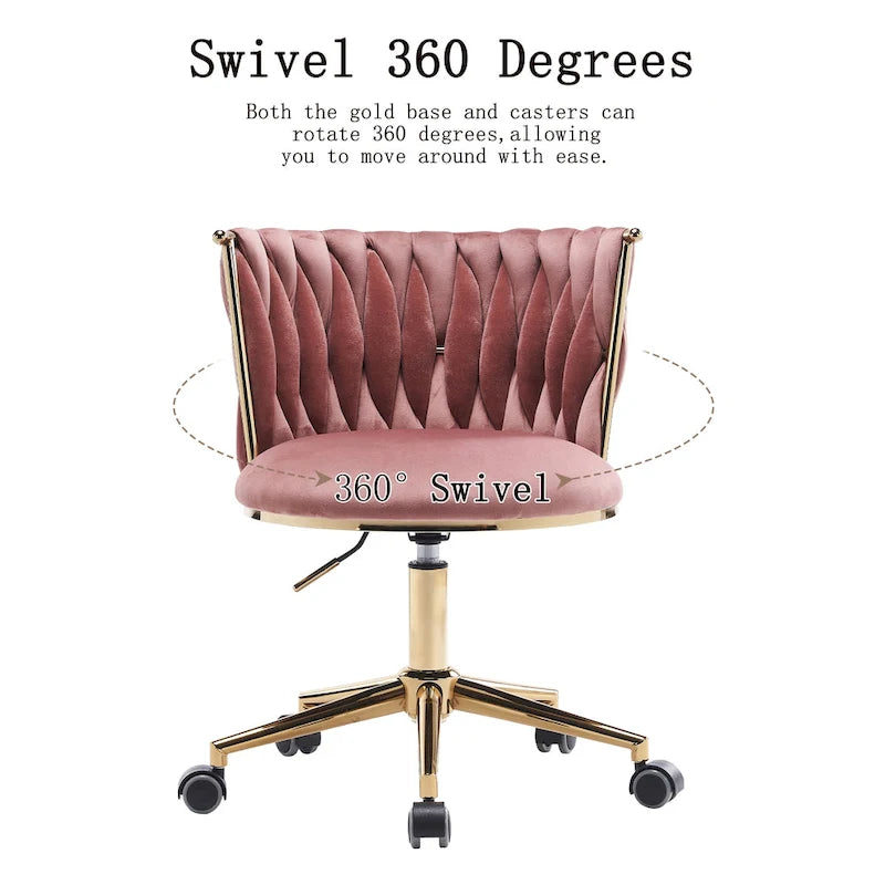 Chaise de coiffeuse pivotante en velours avec dossier tissé et hauteur réglable | 5 coloris