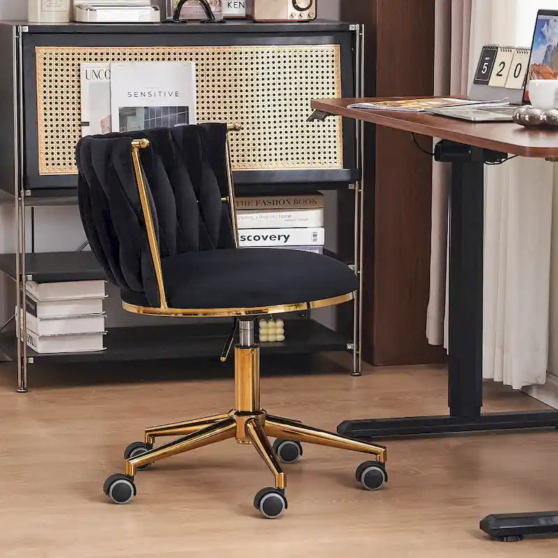 Chaise de coiffeuse pivotante en velours avec dossier tissé et hauteur réglable | 5 coloris