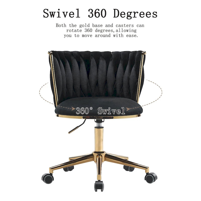 Chaise de coiffeuse pivotante en velours avec dossier tissé et hauteur réglable | 5 coloris