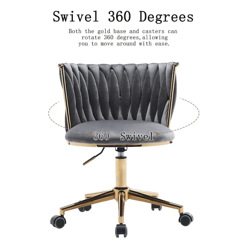 Chaise de coiffeuse pivotante en velours avec dossier tissé et hauteur réglable | 5 coloris