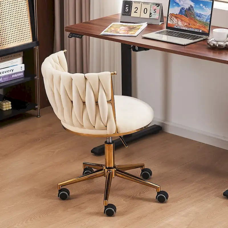 Chaise de coiffeuse pivotante en velours avec dossier tissé et hauteur réglable | 5 coloris