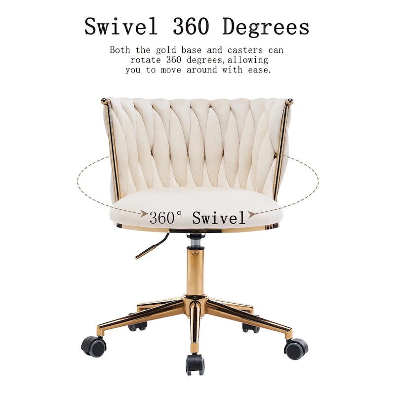 Chaise de coiffeuse pivotante en velours avec dossier tissé et hauteur réglable | 5 coloris