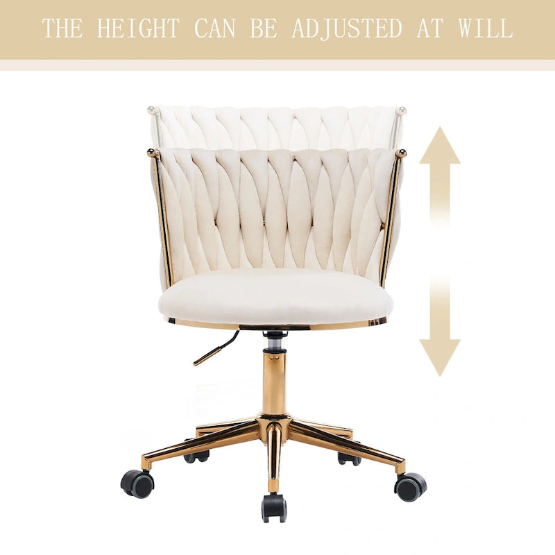 Chaise de coiffeuse pivotante en velours avec dossier tissé et hauteur réglable | 5 coloris