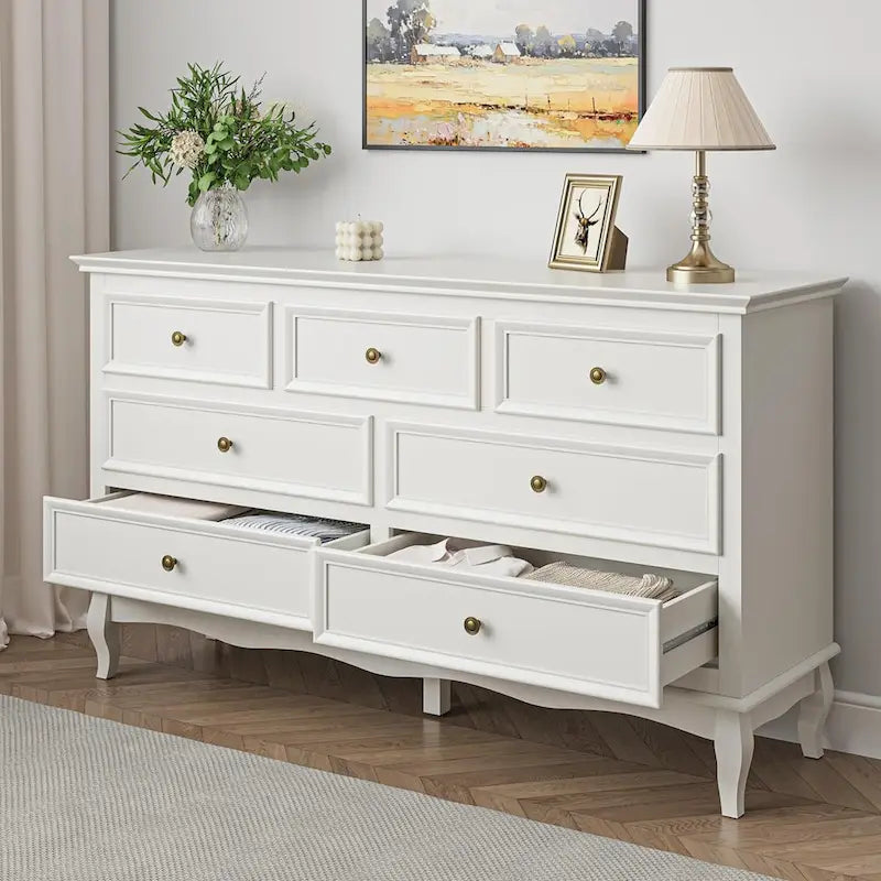 Commode à 7 tiroirs avec pieds en bois massif | Shabby Chic moderne