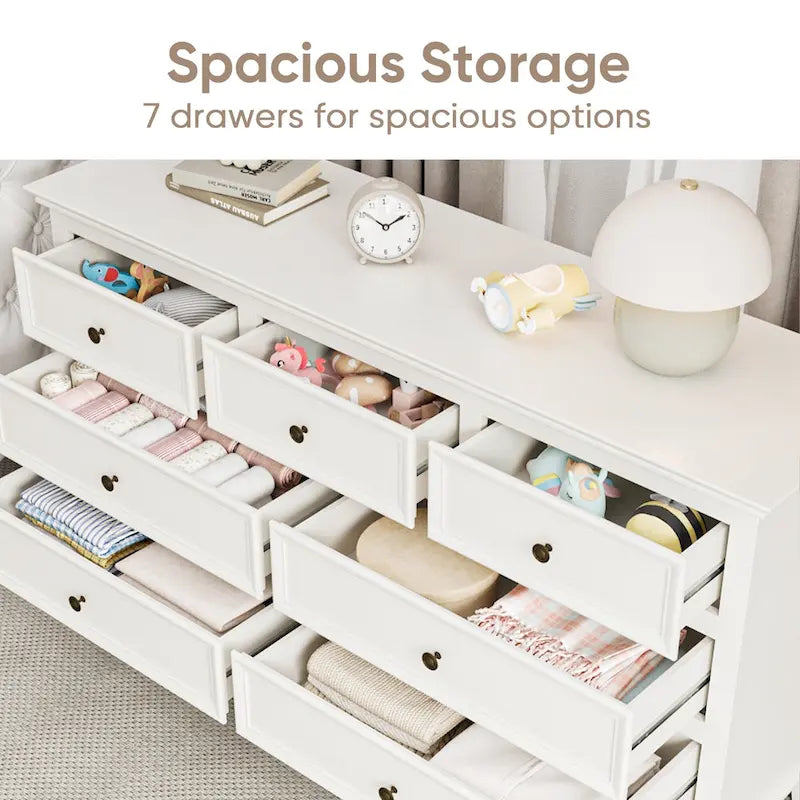 Commode à 7 tiroirs avec pieds en bois massif | Shabby Chic moderne