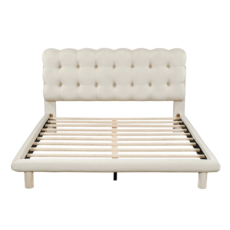 Lit plateforme Queen Velvet avec cadre LED RVB et tête de lit capitonnée