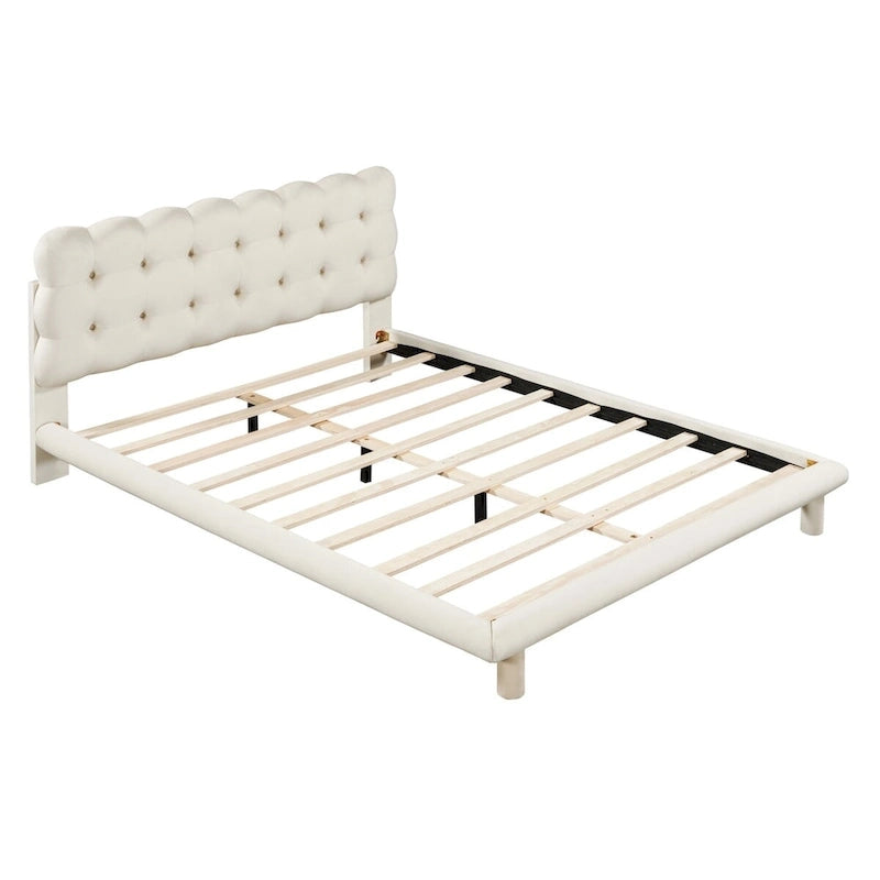 Lit plateforme Queen Velvet avec cadre LED RVB et tête de lit capitonnée