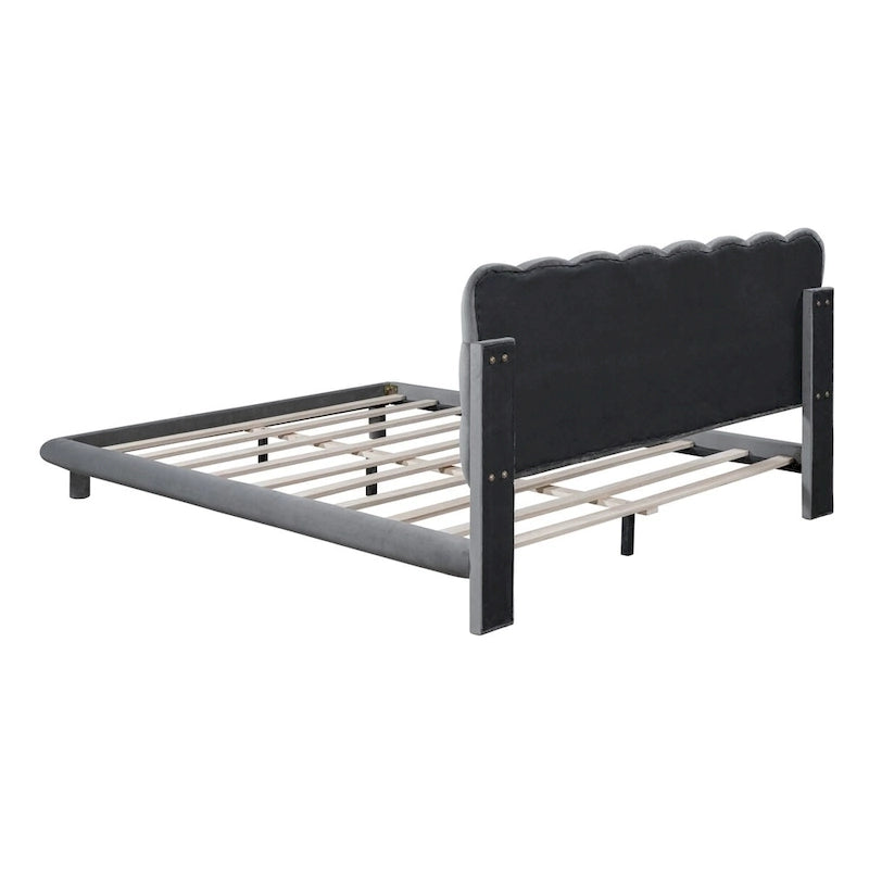 Lit plateforme Queen Velvet avec cadre LED RVB et tête de lit capitonnée