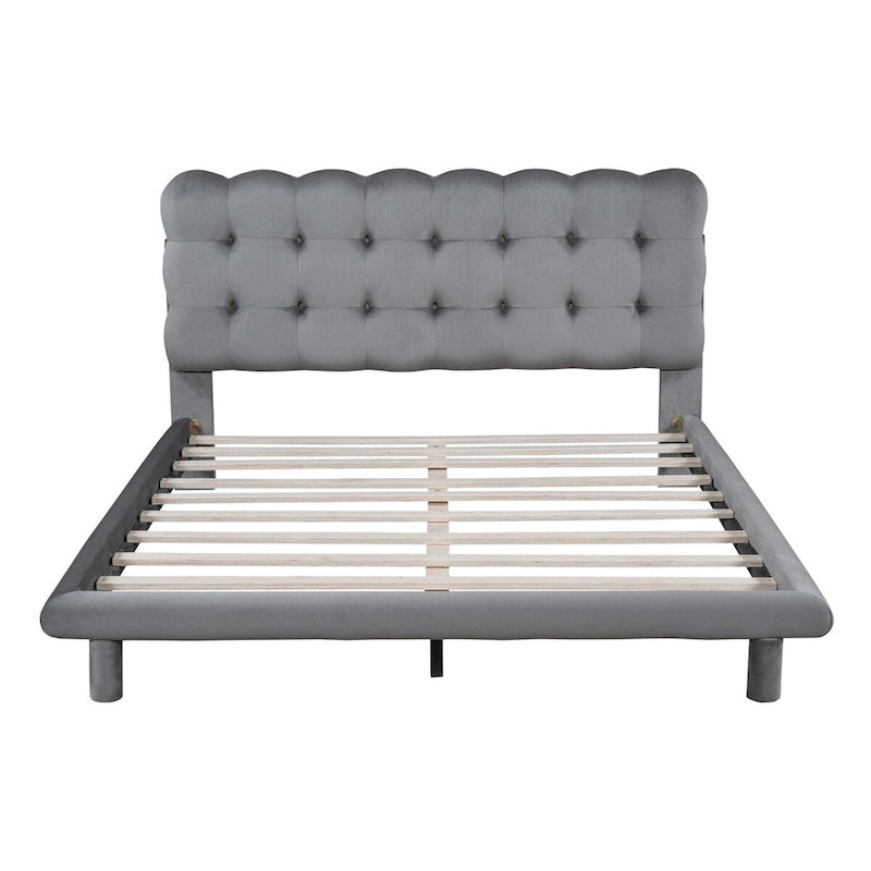 Lit plateforme Queen Velvet avec cadre LED RVB et tête de lit capitonnée