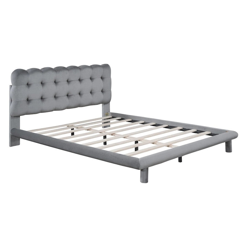 Lit plateforme Queen Velvet avec cadre LED RVB et tête de lit capitonnée