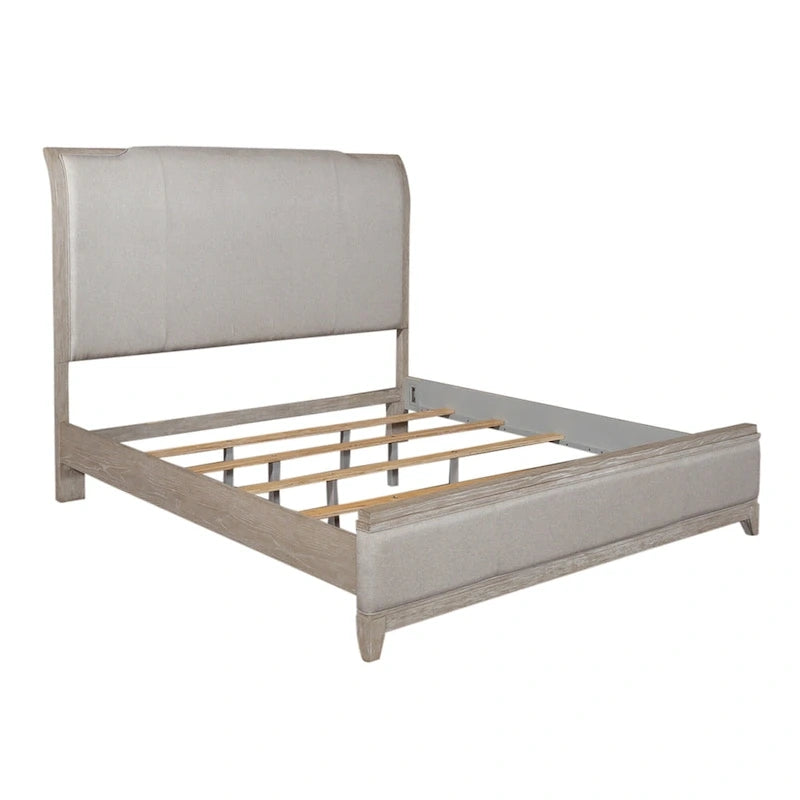 Lit traîneau capitonné California King | Taupe délavé et Champagne argenté
