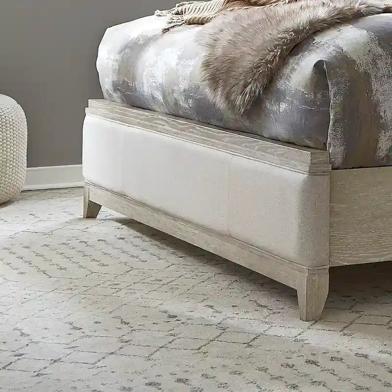 Lit traîneau capitonné California King | Taupe délavé et Champagne argenté
