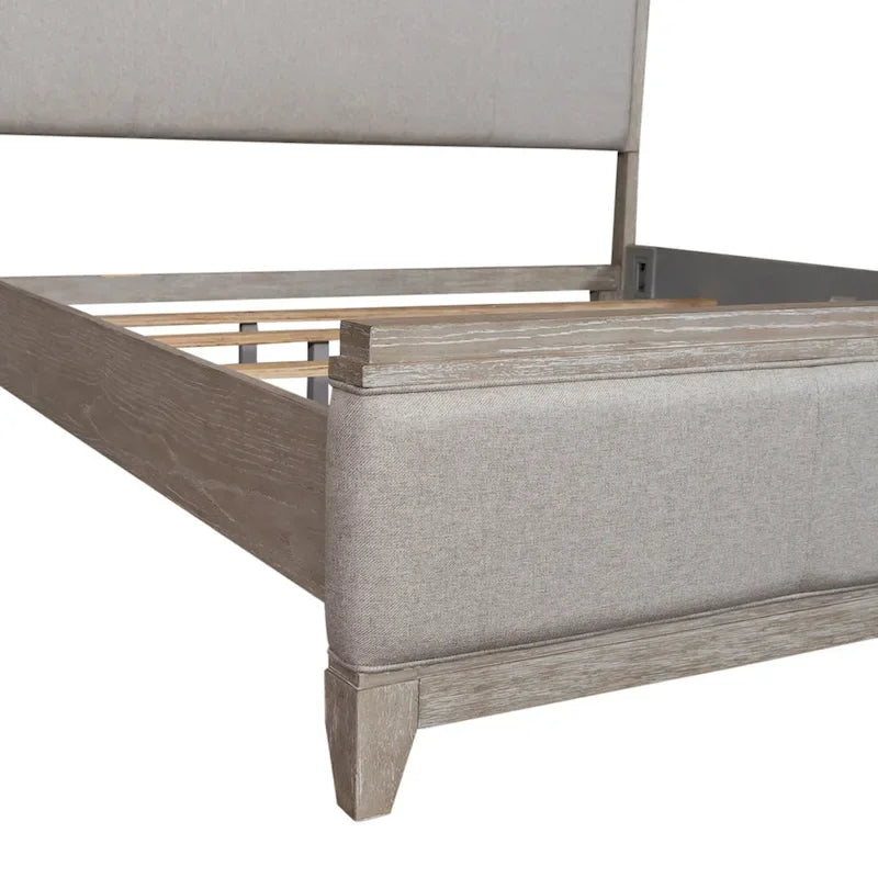 Lit traîneau capitonné California King | Taupe délavé et Champagne argenté