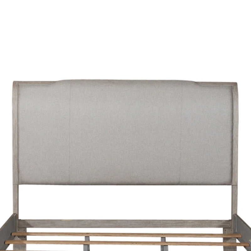 Lit traîneau capitonné California King | Taupe délavé et Champagne argenté