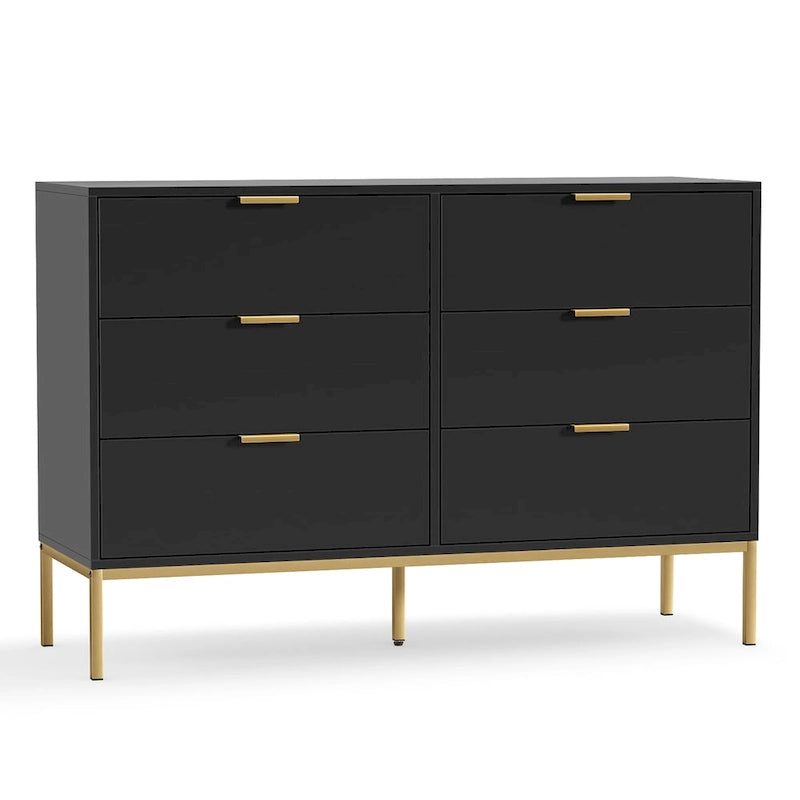 Commode moderne à 6 tiroirs | Noir et or