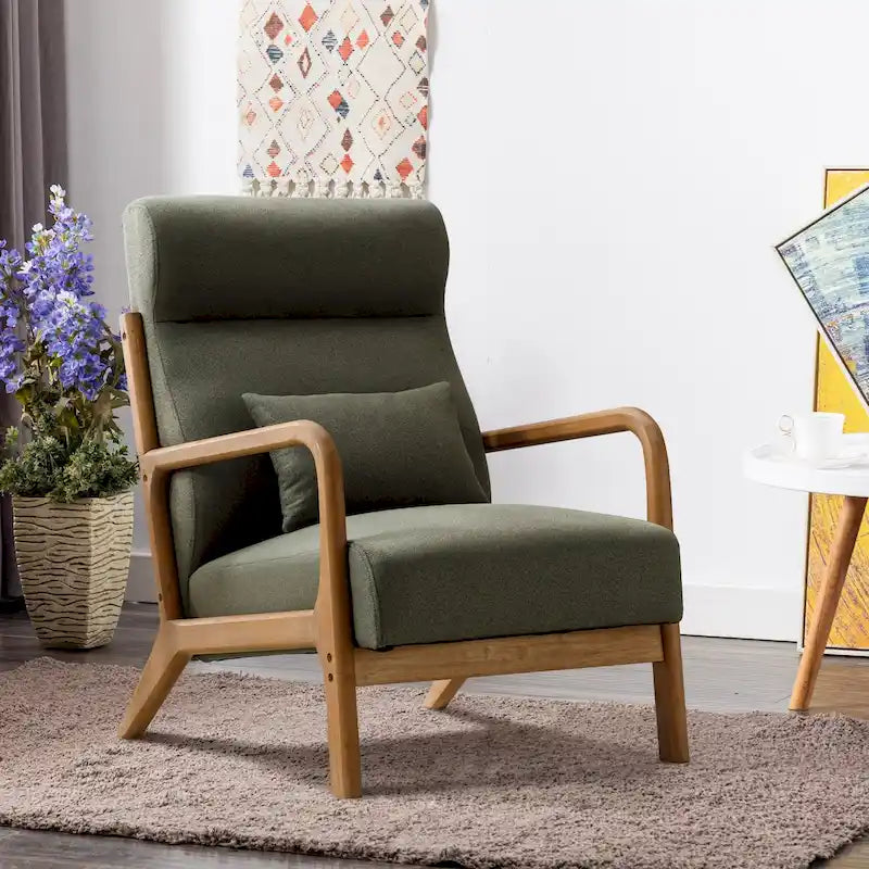 Fauteuil d'appoint 26" en mélange de lin avec pieds en bois et coussin lombaire | 3 couleurs