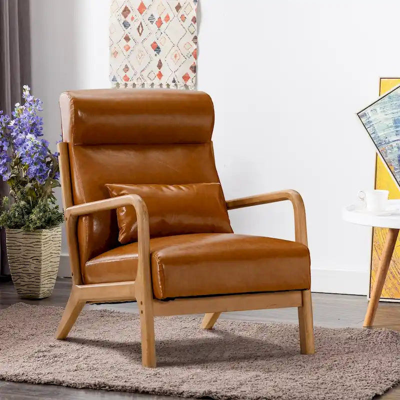 Fauteuil d'appoint 26" en mélange de lin avec pieds en bois et coussin lombaire | 3 couleurs
