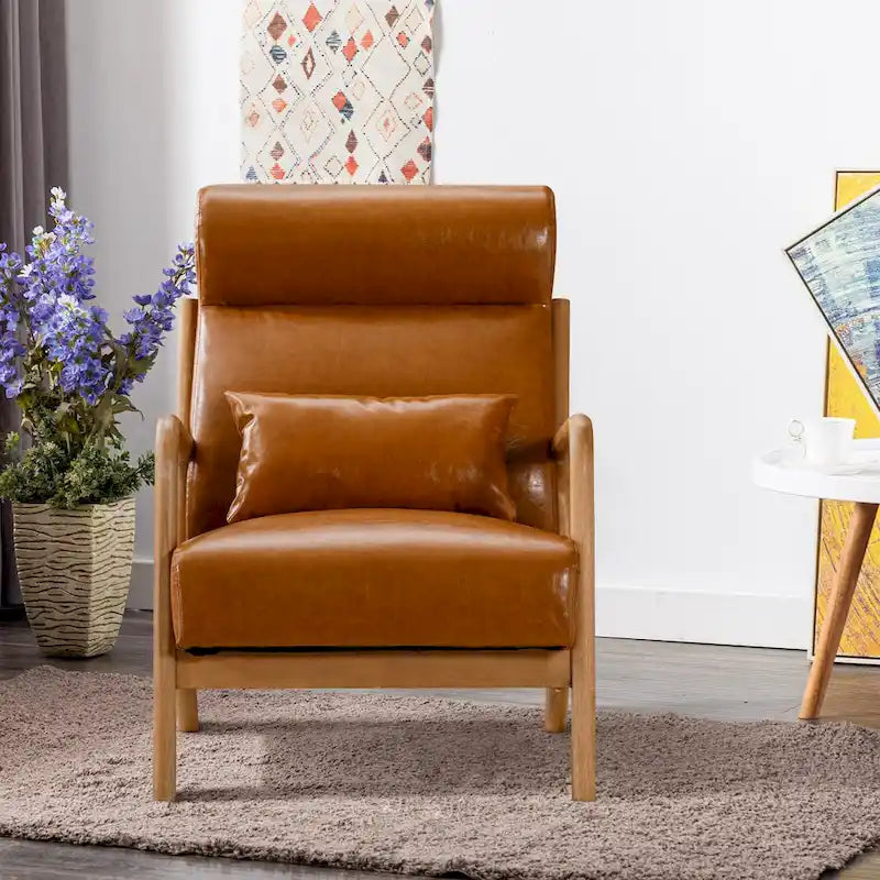 Fauteuil d'appoint 26" en mélange de lin avec pieds en bois et coussin lombaire | 3 couleurs